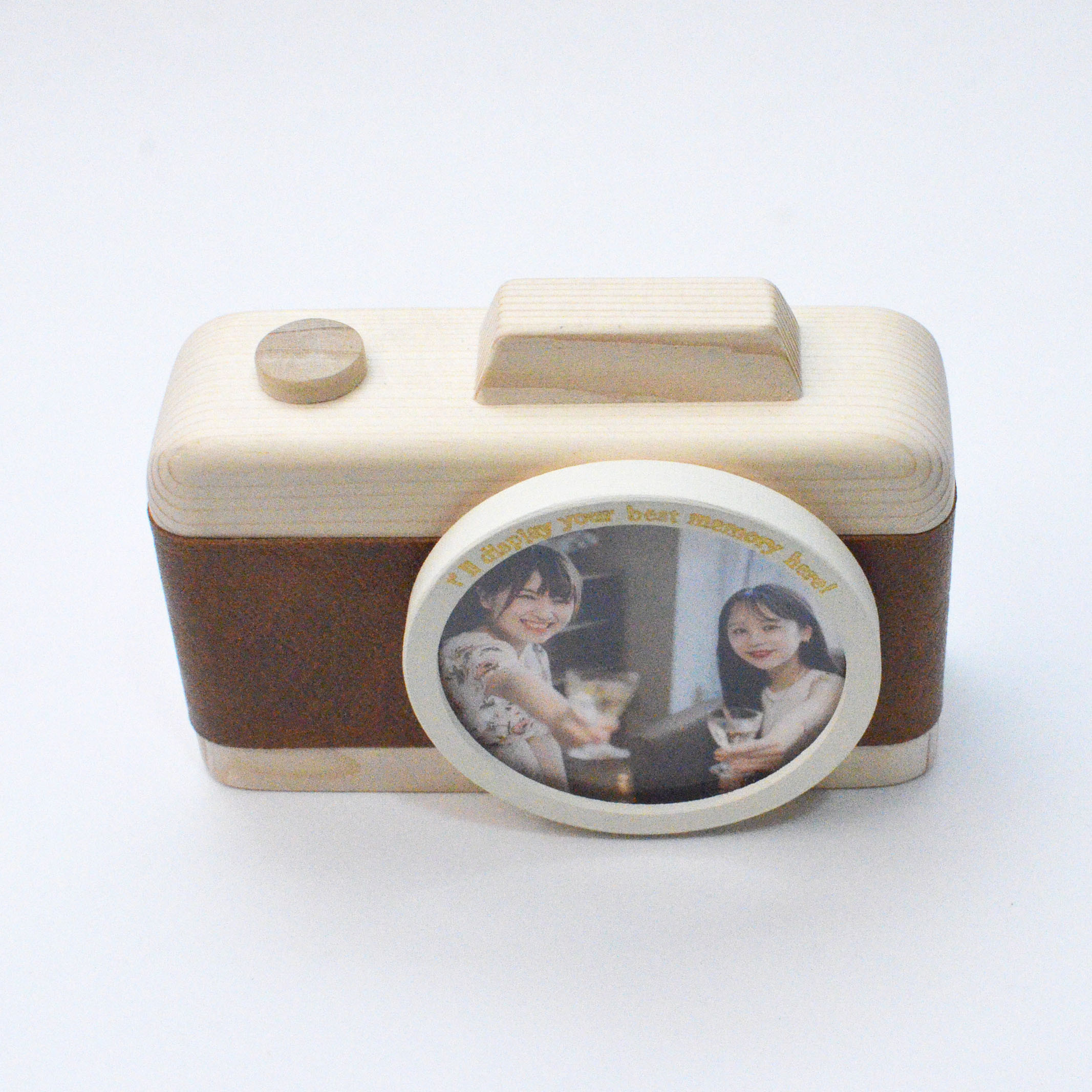 冬限定2025 キャメルフェイクレザーとオフホワイトフレームが映えるカメラ型フォトフレーム