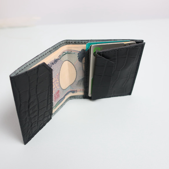 （選べるカラー）スリムウォレット・スクエア☆彡軽くて薄いお財布・受注生産・クロコダイル型押しレザー 2枚目の画像