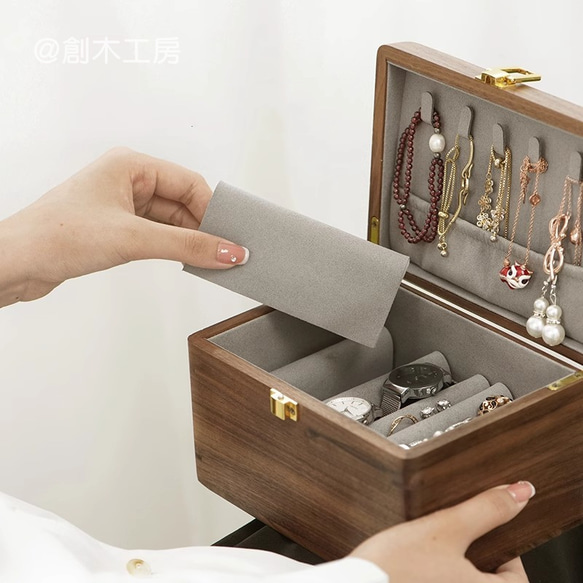 木製 フリーサイズ 生地取り外し可能 アクセサリーケース　ジュエリー収納　ブレスレットケース　コレクションボックス 7枚目の画像