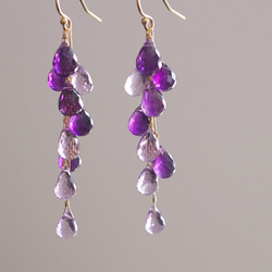 fusa : twin Amethyst（earring） 2色のアメシストを、葡萄のように連ねた耳飾り 6枚目の画像