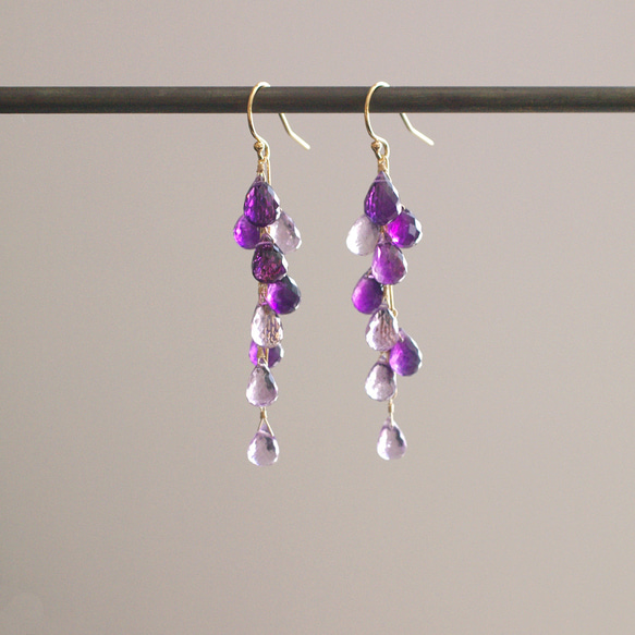 fusa : twin Amethyst（earring） 2色のアメシストを、葡萄のように連ねた耳飾り 4枚目の画像