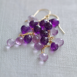 fusa : twin Amethyst（earring） 2色のアメシストを、葡萄のように連ねた耳飾り 3枚目の画像