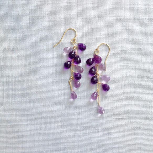 fusa : twin Amethyst（earring） 2色のアメシストを、葡萄のように連ねた耳飾り 7枚目の画像