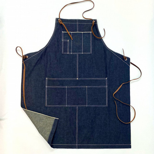セルビッジ岡山デニムエプロン×イタリア本革/メンズエプロン、カフェ
