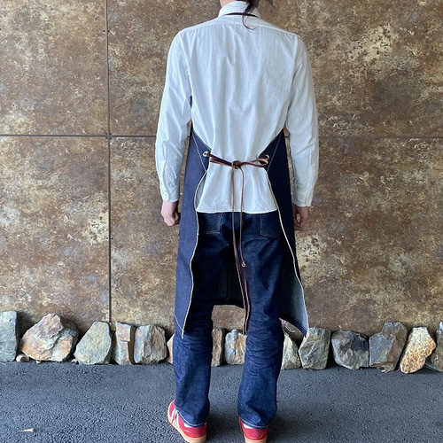 セルビッジ岡山デニムエプロン×イタリア本革/メンズエプロン、カフェ