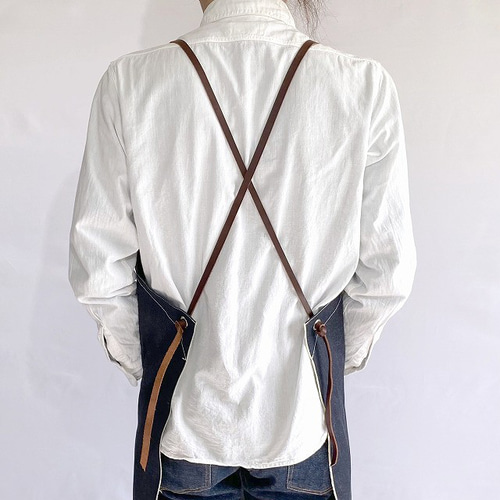 セルビッジ岡山デニムエプロン×イタリア本革/メンズエプロン、カフェ