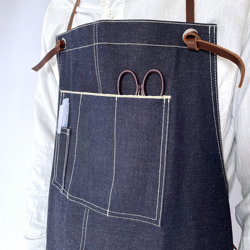 セルビッジ岡山デニムエプロン×イタリア本革/メンズエプロン、カフェ