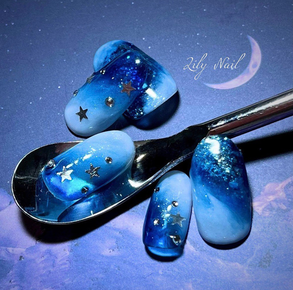ネイルチップ 雲 月 星 オーダーネイル ネイルチップオーダー 夜空ネイルチップ ネイルチップ（つけ爪） Lily Nail 通販 15504868