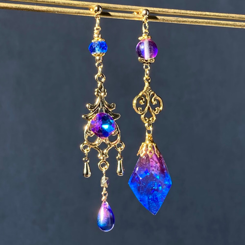 再販✖️7 イロアソビ 幻想夕暮れ ブルーパープル鉱石 ピアス 