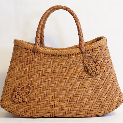 大特価3】山葡萄かごバッグ 手作り 六角花束嵌入 乱れ編み 籠 内布付き