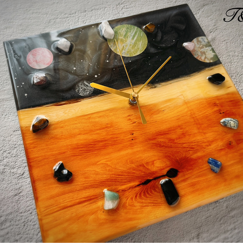 宇宙 ウッド レジン 壁掛け時計 (宇宙 / 星 / 惑星 / 木星 / スプレー