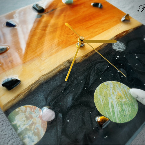 宇宙 ウッド レジン 壁掛け時計 (宇宙 / 星 / 惑星 / 木星 / スプレー