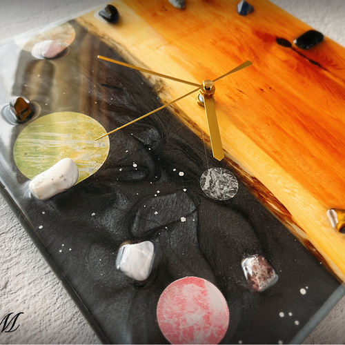 宇宙 ウッド レジン 壁掛け時計 (宇宙 / 星 / 惑星 / 木星 / スプレー