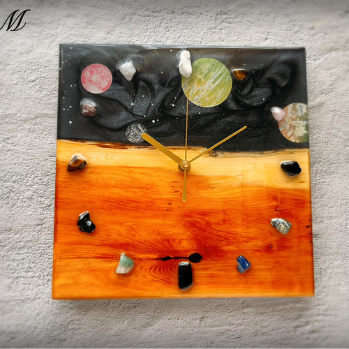 宇宙 ウッド レジン 壁掛け時計 (宇宙 / 星 / 惑星 / 木星 / スプレー