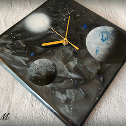 もう一つ地球 宇宙 レジン 壁掛け時計 (宇宙 / 星 / 惑星 / 地球 / スプレーアート )　【1点もの】 4枚目の画像