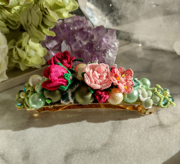 薔薇のヘアアクセサリー（kukutailﾘﾎﾞﾝﾀﾃｨﾝｸﾞ講座） バレッタ s  