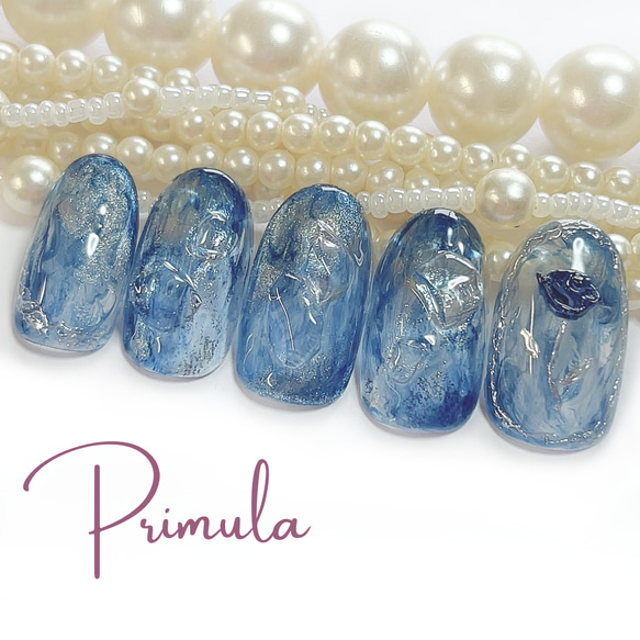 完成品】ブルーグレーのニュアンスネイル♡マグネット×ミラー