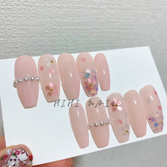 ネイルチップ/つけ爪/ワンホンネイル/韓国ネイル/春ネイル/桜 ネイル