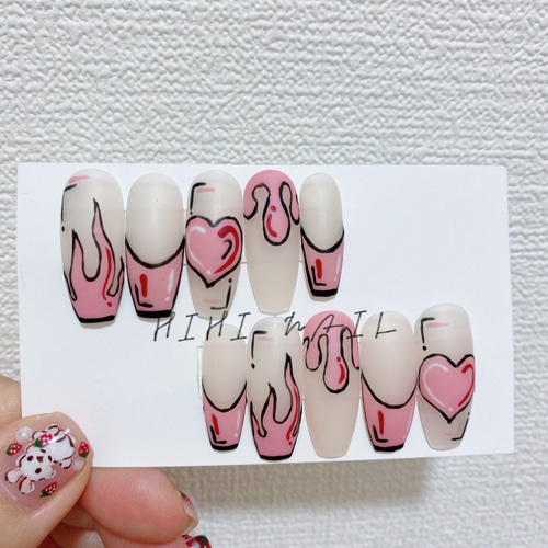 漫画ネイル/コミックネイル/ネイルチップ/つけ爪/ワンホンネイル/韓国