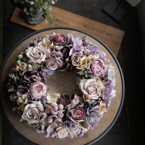 アンティークカラーのリース 造花 玄関ドアやプレゼント、ウェルカム