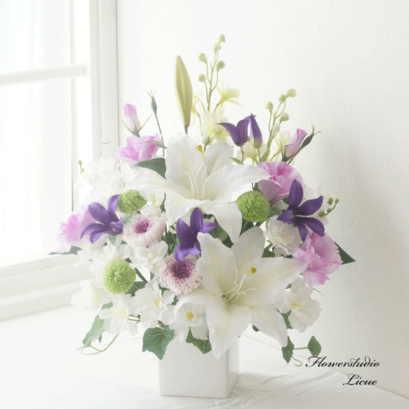 仏花、お供え花、クレマチス、ダリア、トルコキキョウお盆法事