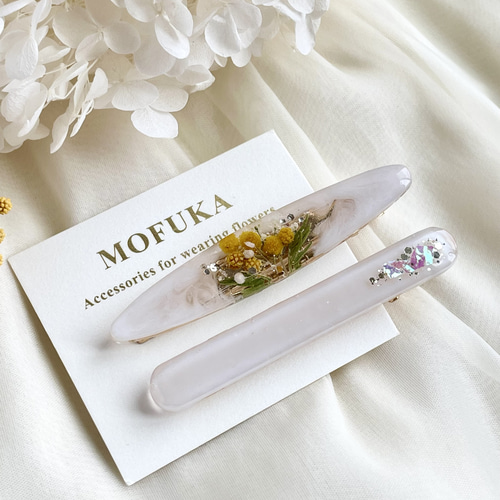 ミモザアクセサリー｜ヘアクリップ｜6cm｜ホワイトカラーset ヘア