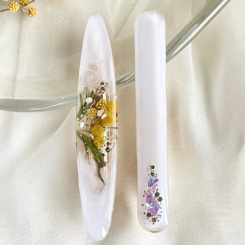ミモザアクセサリー｜ヘアクリップ｜6cm｜ホワイトカラーset ヘア