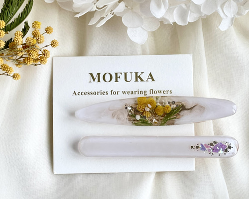 ☆*:.。. ヘアクリップ ♡ ミモザ .。.:*☆ ミモザアクセサリー｜ヘアクリップ｜6cm｜ホワイトカラーset ヘア