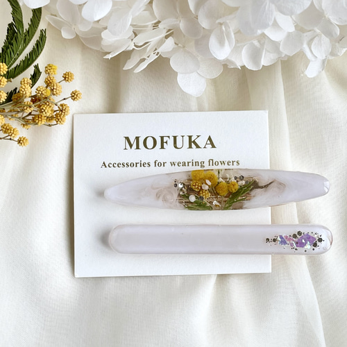 ☆*:.。. ヘアクリップ ♡ ミモザ .。.:*☆ ミモザアクセサリー｜ヘアクリップ｜6cm｜ホワイトカラーset ヘア