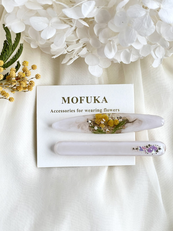 ミモザアクセサリー｜ヘアクリップ｜6cm｜ホワイトカラーset ヘア