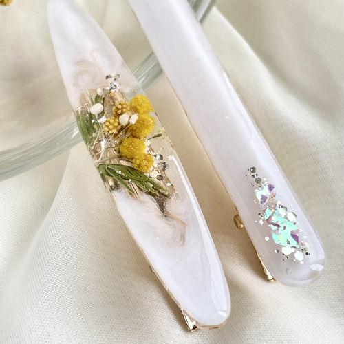 ミモザアクセサリー｜ヘアクリップ｜6cm｜ホワイトカラーset ヘア