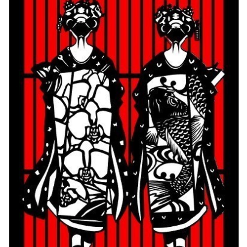 切り絵「舞子さん二人」 切り絵 舞妓さん二人後姿に縦格子 切り絵 切り絵屋きりの介 通販