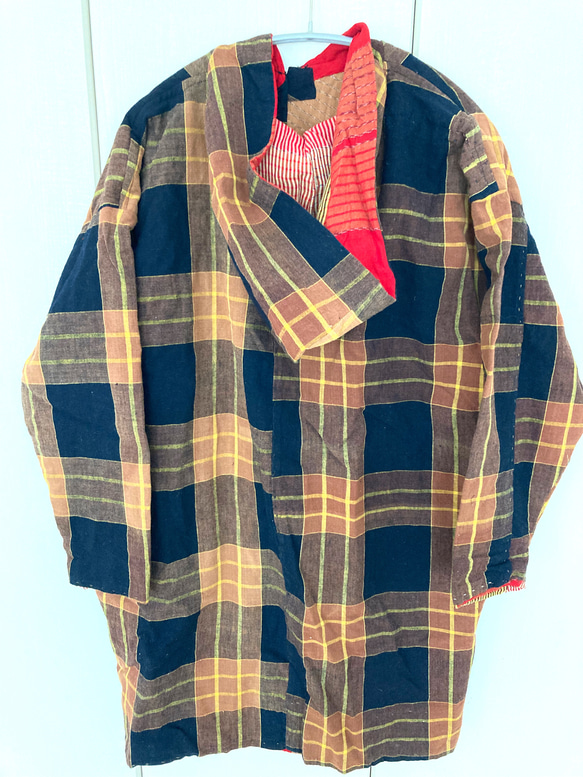 古布布団リメイクフード付コート　スプリングコート 3枚目の画像