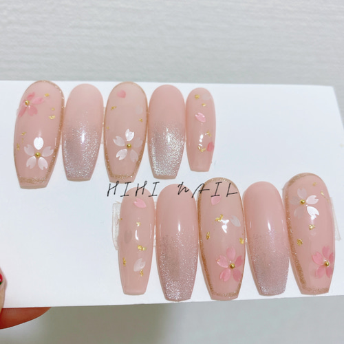 マグネットネイル/ネイルチップ/つけ爪/春ネイル/桜/ワンホンネイル