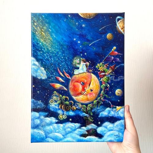アクリル原画】夜空のファンタジーアート 〜巡り〜 絵画 棉月 水