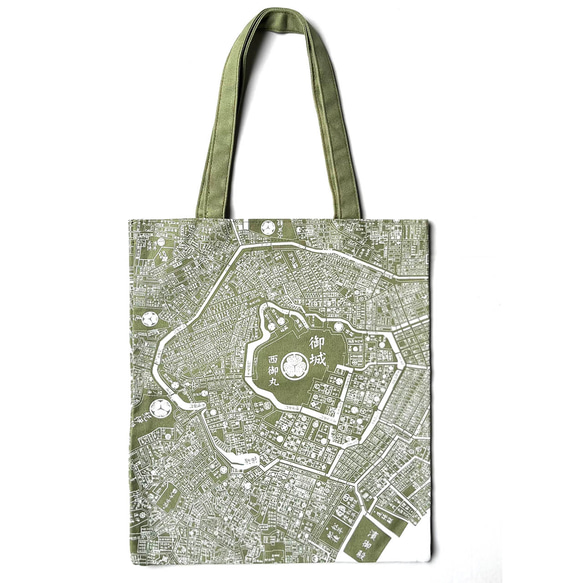 Edo Tokyo Tote Map（一面是現在的地圖圖案，另一面是幕末舊地圖圖案）抹茶綠 第1張的照片