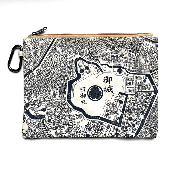 Edo Tokyo Tote Map Flat Pouch (一面是現在的地圖圖案，另一面是幕末舊地圖圖案) 藍色 第7張的照片