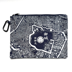 Edo Tokyo Tote Map Flat Pouch (一面是現在的地圖圖案，另一面是幕末舊地圖圖案) 藍色 第1張的照片