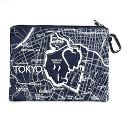 Edo Tokyo Tote Map Flat Pouch (一面是現在的地圖圖案，另一面是幕末舊地圖圖案) 藍色 第2張的照片