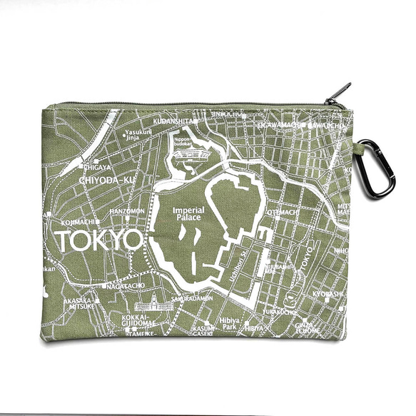 Edo Tokyo Tote Map Flat Pouch (一面是現在的地圖圖案，另一面是幕末舊地圖圖案) 抹茶綠 第2張的照片