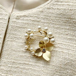 入園式 入学式 ブローチ パール ビジュー ゴールド 花 フラワー