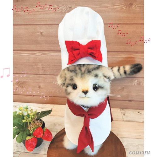 犬服 猫服 ペット用など コック帽子とコックさんのエプロン