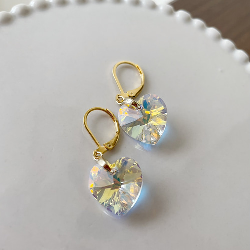 ハート型クリスタルピアス クリスタルオーロラ ピアス（フック