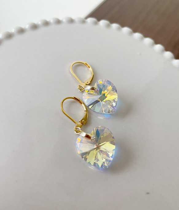 ハート型クリスタルピアス クリスタルオーロラ ピアス（フック