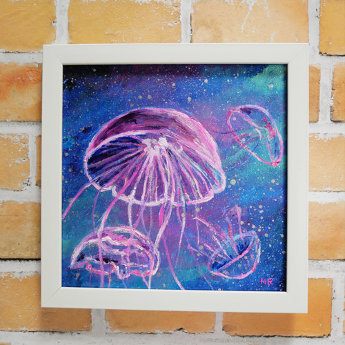 品数豊富！ 油絵 ミニ絵画【クラゲ】 絵画 HR 通販 15506921｜Creema 絵画