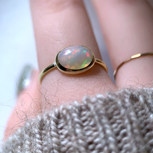 受注制作】エチオピア産 オパール リング （真鍮・silver） 指輪
