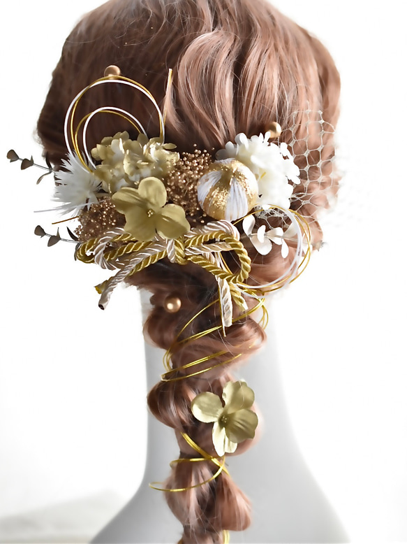 NEW! 成人式　卒業式　ウェディング　着物　袴スタイルに　人気のホワイトゴールド　ヘアアクセサリー　ヘッドドレス 1枚目の画像