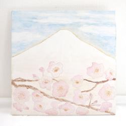 【日本画原画】富士山と桜　アートパネル　インテリア　アート 2枚目の画像