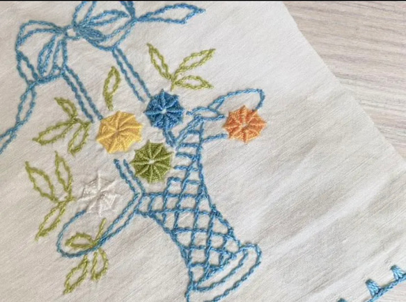 フランス　アンティーク　ヴィンテージ  花籠　花カゴ　手刺繍 2枚目の画像