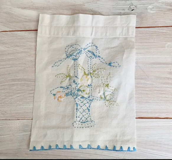 フランス　アンティーク　ヴィンテージ  花籠　花カゴ　手刺繍 6枚目の画像